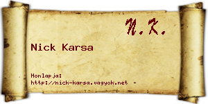 Nick Karsa névjegykártya
